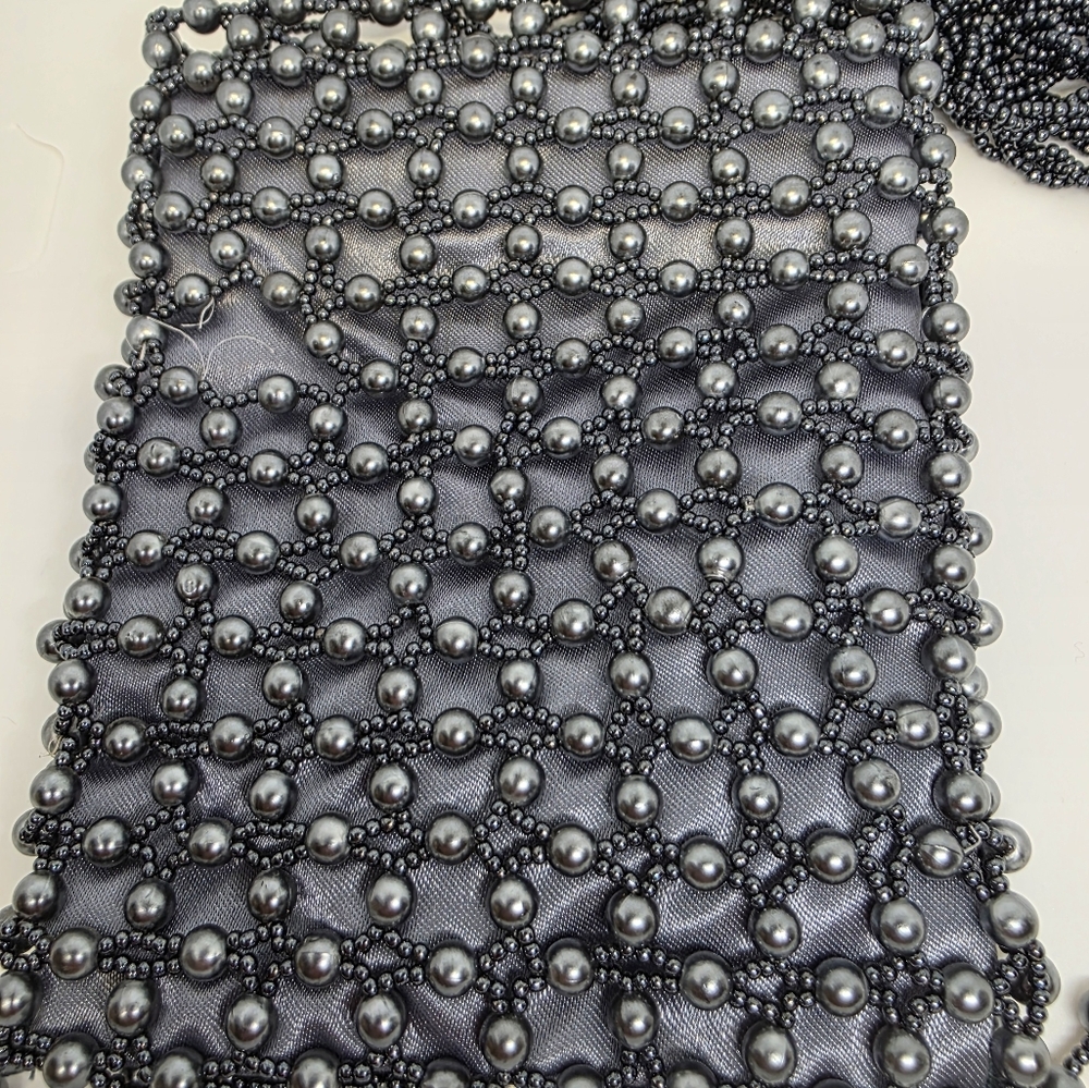Giorgio Beverly Hills Vintage Elegant Beaded Gray Mini Bag Crossbody 5×4" - Picture 5 of 9